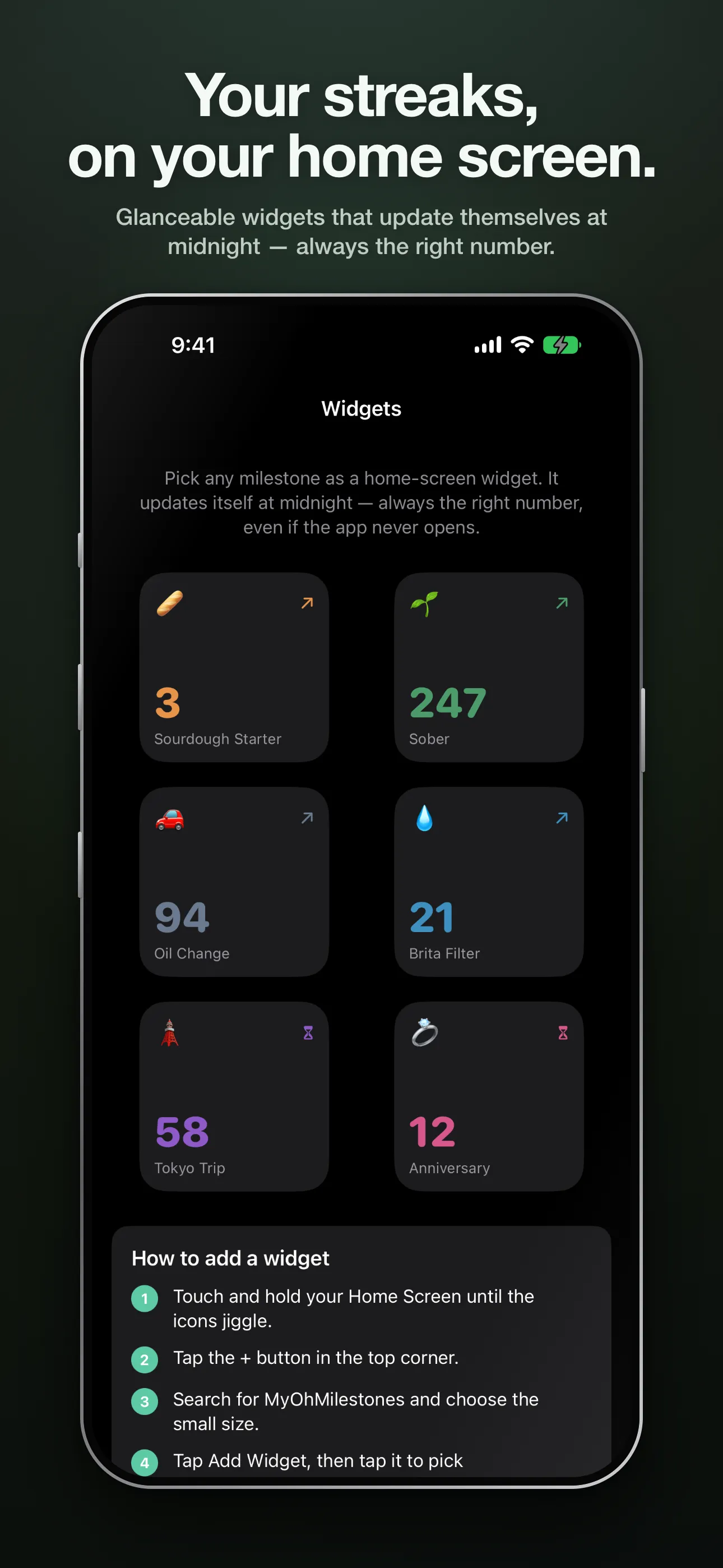 Streak widgets on the Home Screen