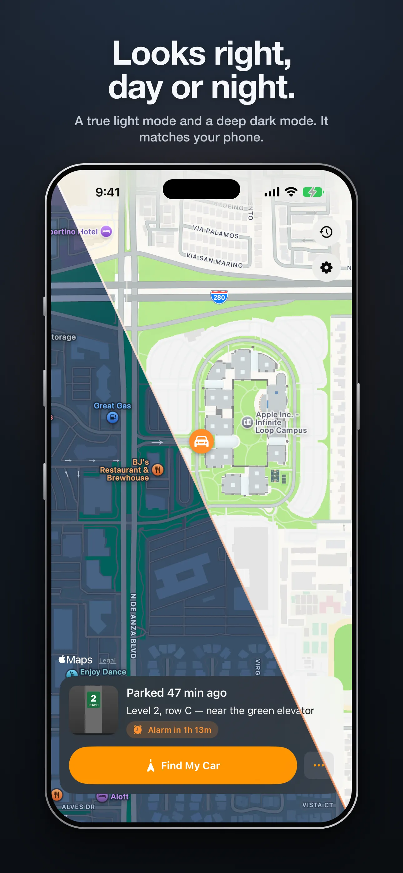 ParkingPin in light and dark mode
