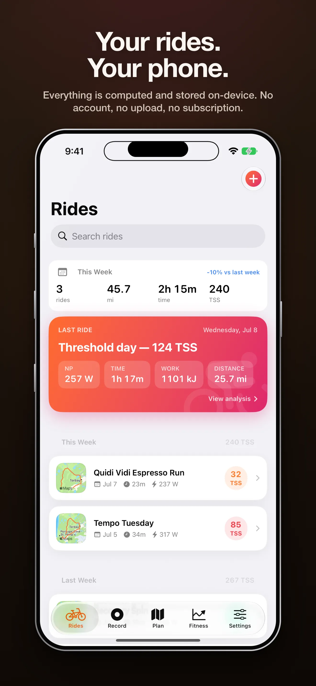 The ride library, stored on-device