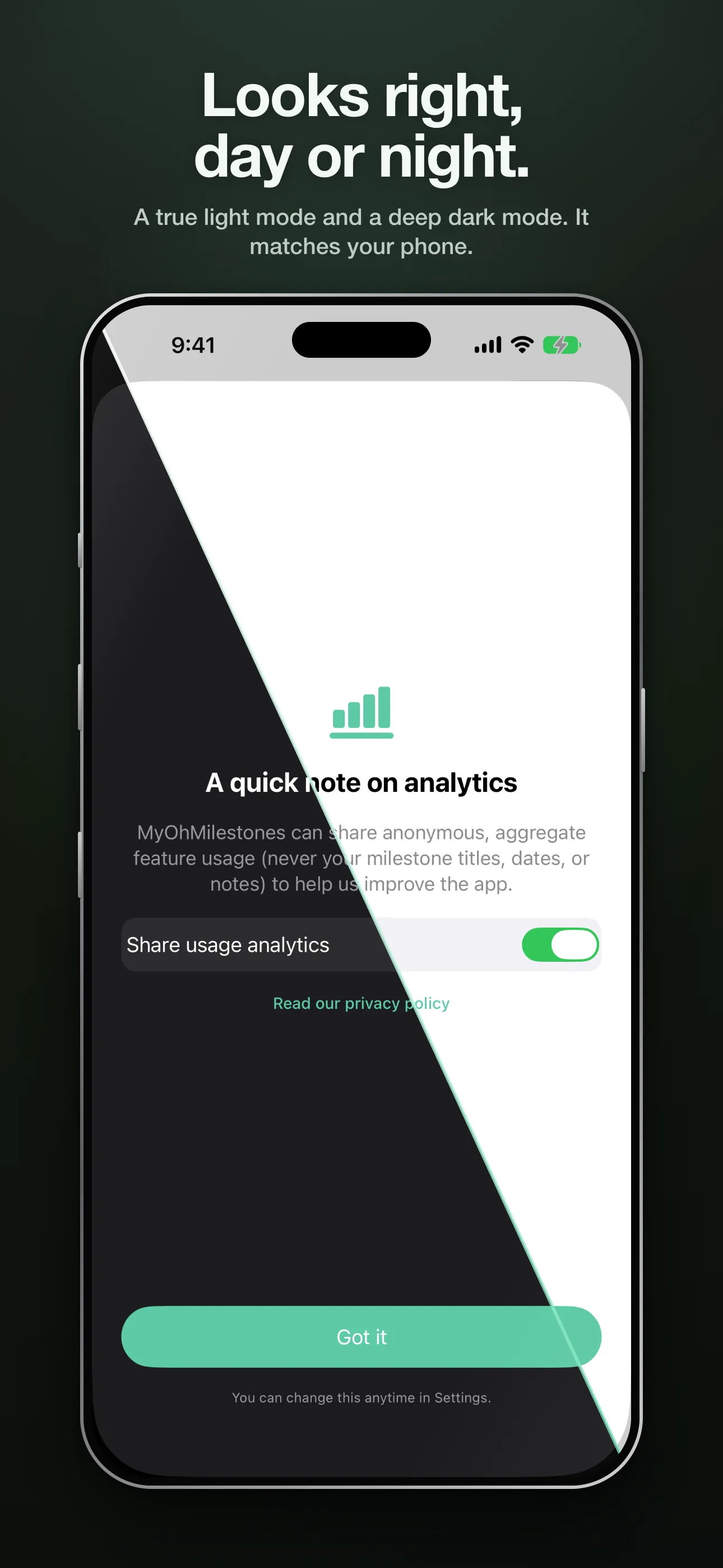 MyOhMilestones in light and dark mode